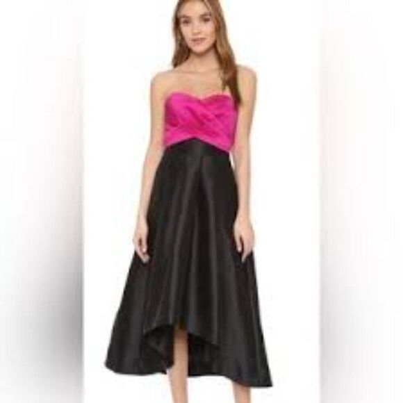 Shoshanna Midnight Strapless High Low Black Pink Wedding Prom Dress Size 2 NWT - Picture 1 of 7